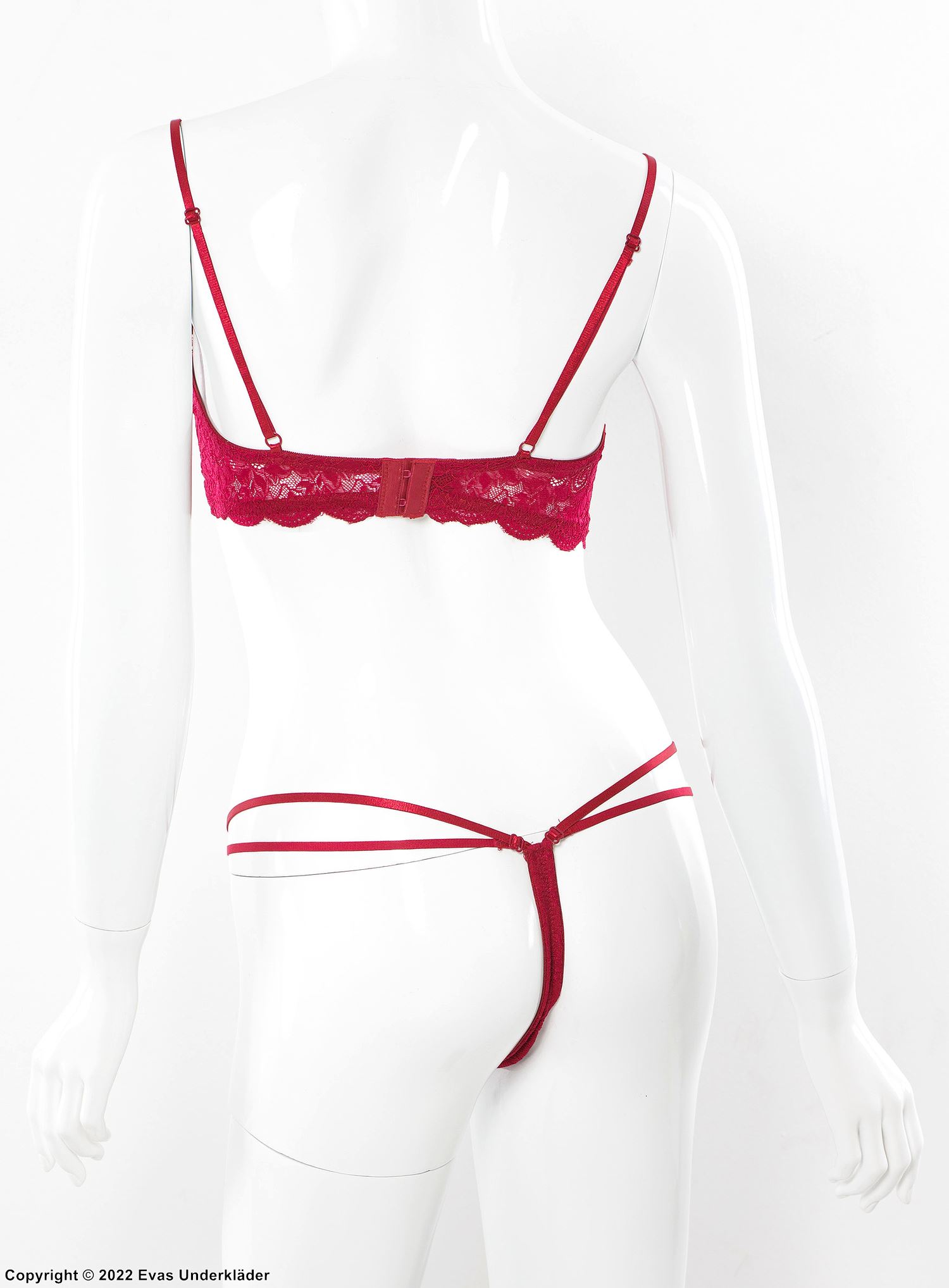 Seductive lingerie set, floral lace, garter belt, double straps